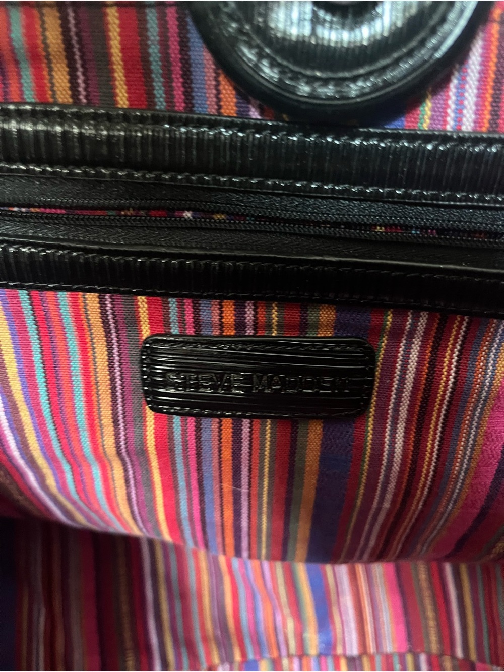 Steve Madden Multicolor Striped Tote Bag with 'PEACE' Appliqué - Picture 5 of 7